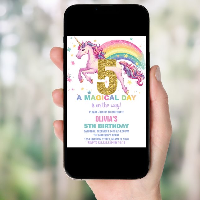 5th Unicorn Birthday Invitations (Front Digital)