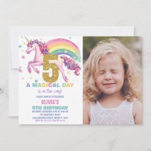 5th Unicorn Birthday Invitations with picture