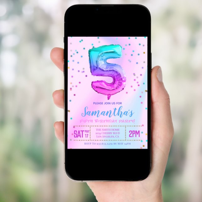 5th Unicorn Birthday Party Invitation (Front Digital)