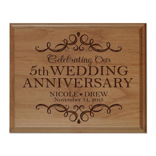 5th Wedding Anniversary 8 x 10 Alder Wood Plaque