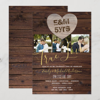 5th Wedding Anniversary - ADD PHOTOS x 3 RUSTIC Invitation