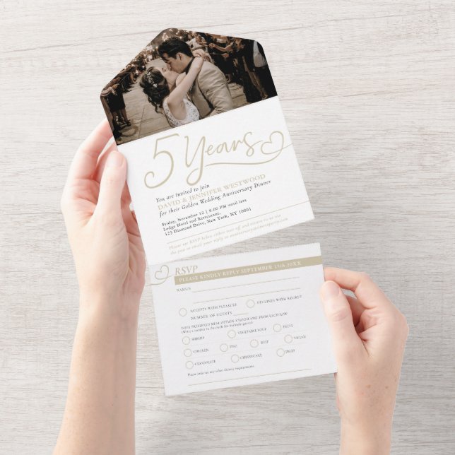 5th Wedding Anniversary ash wood meal RSVP photo All In One Invitation (Tearaway)