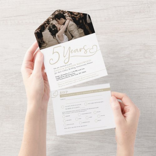 5th Wedding Anniversary ash wood meal RSVP photo All In One Invitation