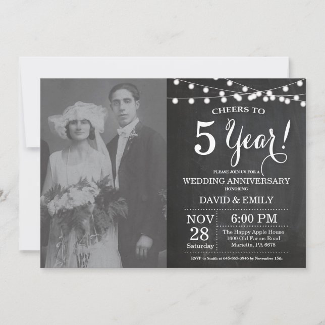 5th Wedding Anniversary Chalkboard Photo Invitation (Front)