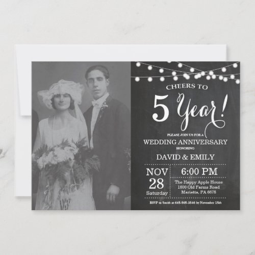 5th Wedding Anniversary Chalkboard Photo Invitation