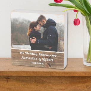 5th Wedding Anniversary Couple Photo Gift Wooden Box Sign