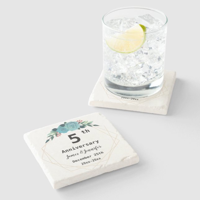 5th Wedding Anniversary Custom Names and Year Stone Coaster (Side)