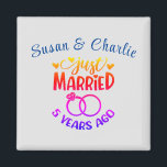 5th Wedding Anniversary Custom Names Magnet<br><div class="desc">Commemorate your fifth wedding anniversary with this magnet. Personalize the names in blue text to your own or the couple who is celebrating this milestone. Perfect for a party favor too!</div>