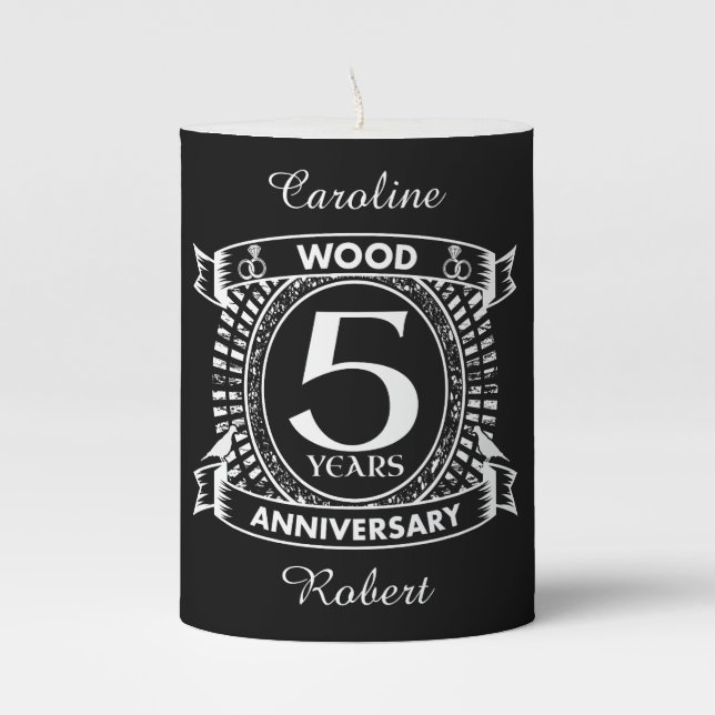 5th wedding anniversary distressed crest pillar candle (Front)