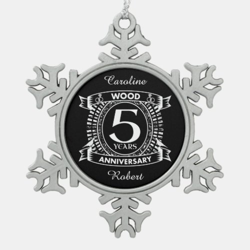 5th wedding anniversary distressed crest snowflake pewter christmas ornament