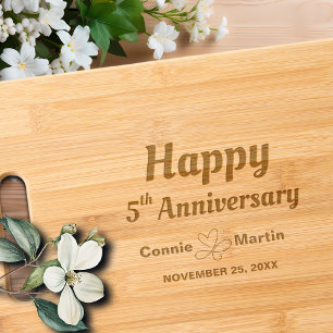 5th Wedding Anniversary Elegant Engraved Cutting Board
