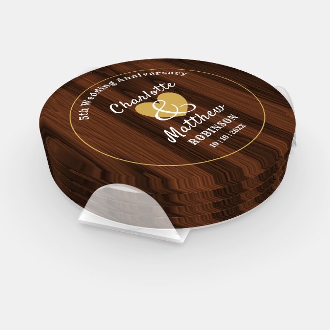 5th Wedding Anniversary Gift Personalized Coaster Set (Set)