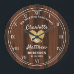 5th Wedding Anniversary Gift Personalized  Large C Large Clock<br><div class="desc">Typography editable script text  with personal names wedding anniversary date,  in a woodgrain effect; an elegant and stylish keepsake gift in celebration of  their fifth wedding anniversary.</div>