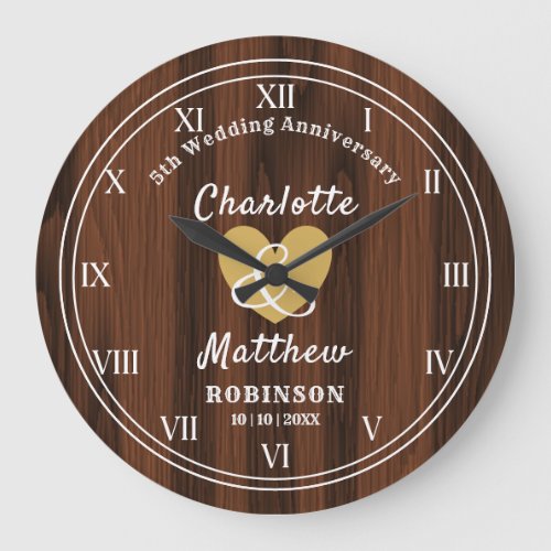 5th Wedding Anniversary Gift Personalized  Large C Large Clock