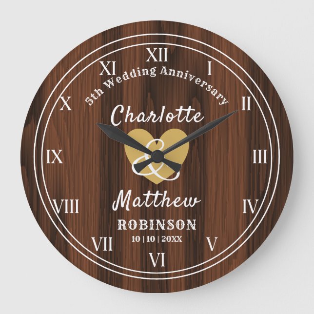 5th Wedding Anniversary Gift Personalized  Large C Large Clock (Front)