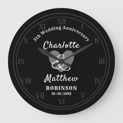 5th Wedding Anniversary Gift Personalized  Large Clock