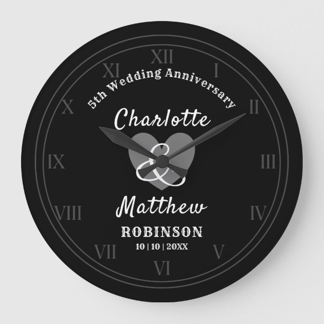 5th Wedding Anniversary Gift Personalized  Large Clock (Front)