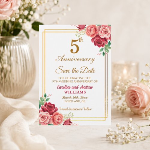 5th Wedding Anniversary Gold Frame Floral  Save The Date