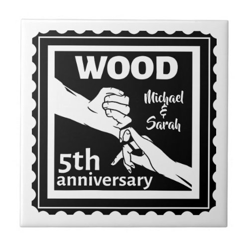 5th Wedding anniversary holding hands traditional Ceramic Tile