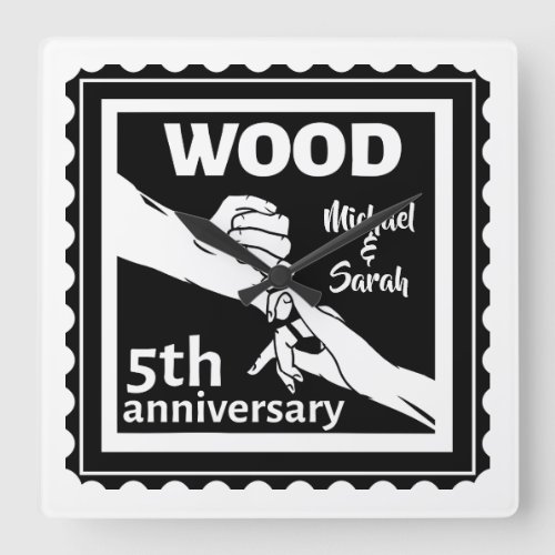 5th Wedding anniversary holding hands wood Square Wall Clock