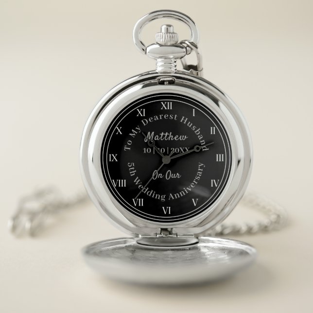 5th Wedding Anniversary Husband Gift Pocket Watch (Inside)