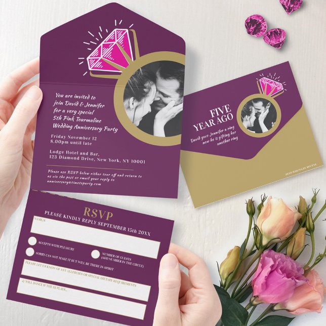 5th wedding anniversary party pink tourmaline all in one invitation (Creator Uploaded)