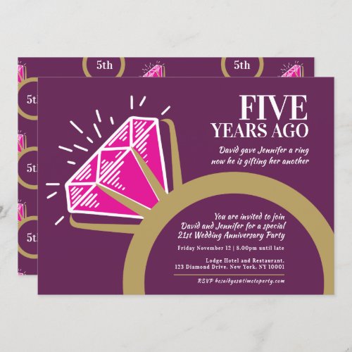 5th wedding anniversary party pink tourmaline ring invitation