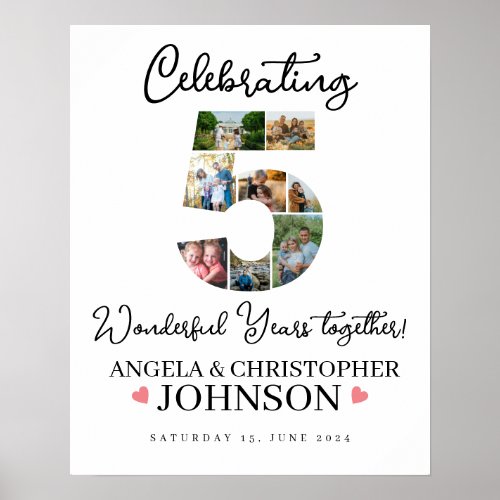 5th Wedding Anniversary Photo Collage Welcome Sign