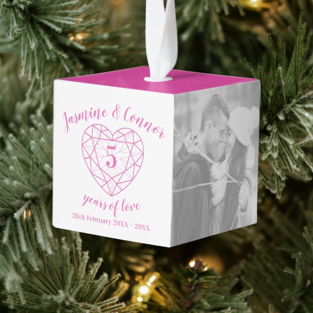 5th Wedding Anniversary photo pink tourmaline Cube Ornament (Tree)