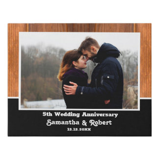 5th Wedding Anniversary Photo Wood And Black Faux Canvas Print