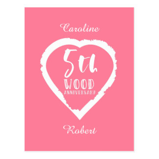 5th Wedding Anniversary Pink Heart Postcard