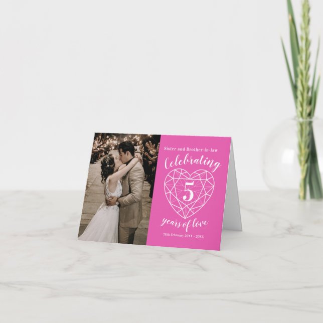 5th wedding anniversary pink personalized photo card (Front)