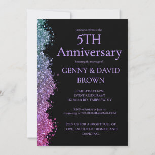 5th Wedding Anniversary Pink Purple Faux Glitter Invitation