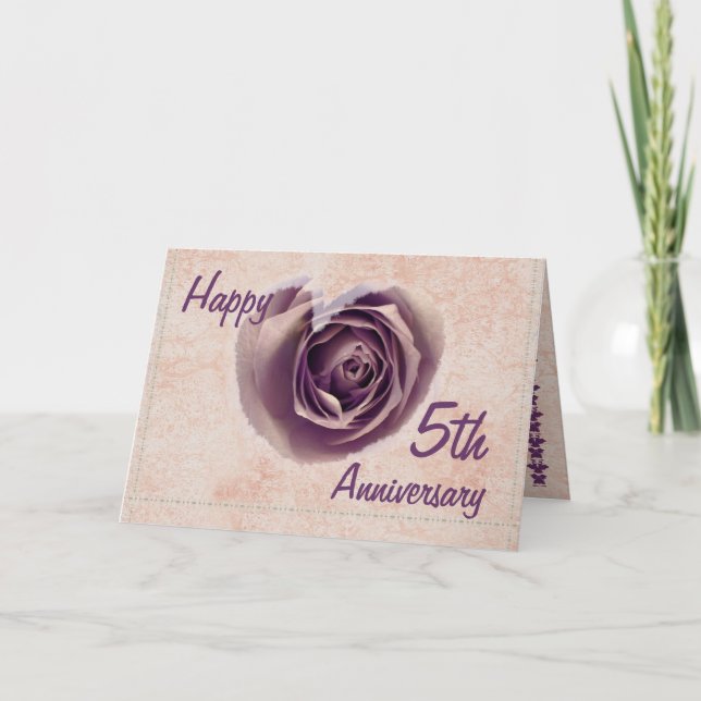5th Wedding Anniversary - Purple Rose Heart Card (Front)