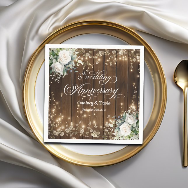 5th Wedding Anniversary Rustic String Lights Napkins (Creator Uploaded)