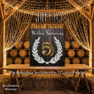 5th Wedding Anniversary Rustic Wood & Gold Invitation