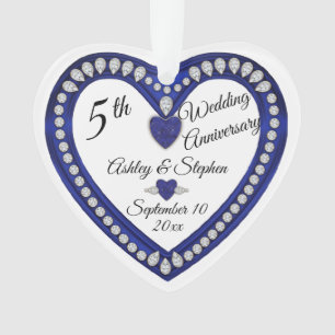 5th Wedding Anniversary Sapphire Diamond Keepsake Ornament