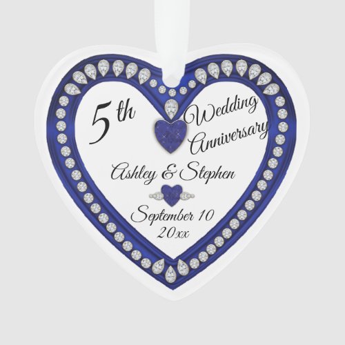 5th Wedding Anniversary Sapphire Diamond Keepsake Ornament