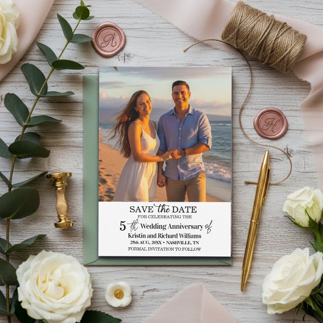 5th Wedding Anniversary Save the Date Photo Note Card (Creator Uploaded)