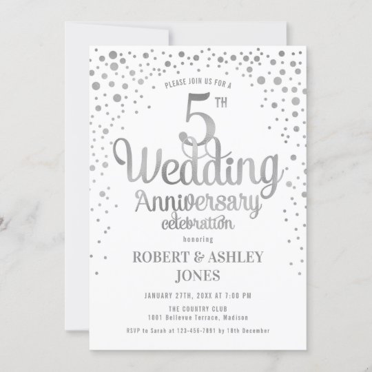 5th Wedding Anniversary - Silver & White Invitation 