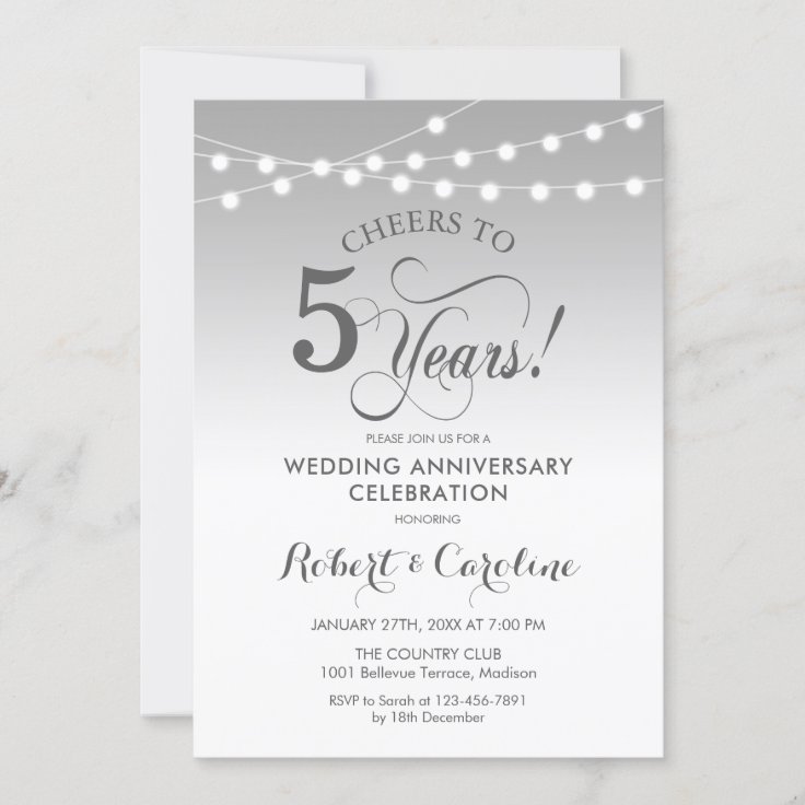 5th Wedding Anniversary - Silver White Invitation | Zazzle