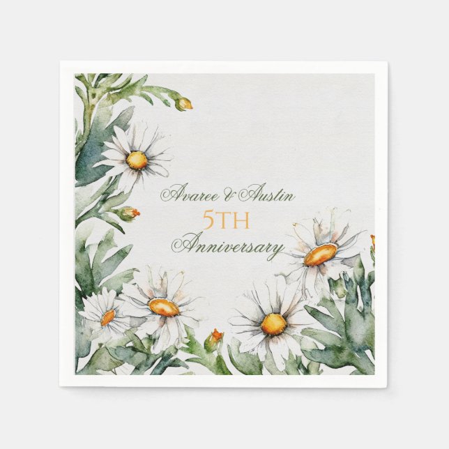 5th Wedding Anniversary White Daisies  Napkins (Front)
