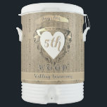 5th Wedding Anniversary "Wood"     Beverage Cooler<br><div class="desc">Doesn't this make a fun anniversary gift for their 5th party; a vintage,  shabby chic wood background igloo can cooler marked with a heart emblem for that special day!</div>