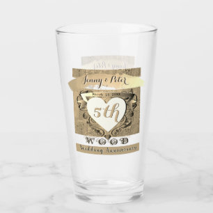 5th Wedding Anniversary "Wood" Beverage Cooler Glass