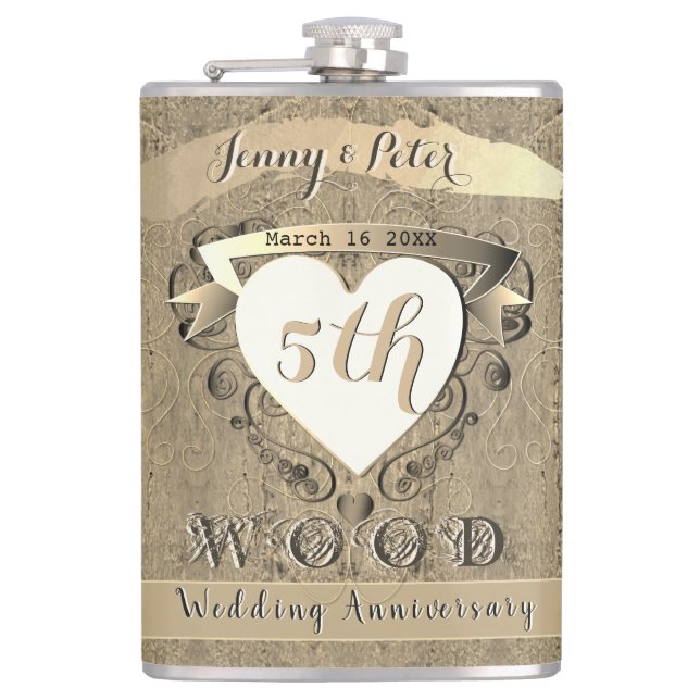 5th Wedding Anniversary "Wood"      Flask (Front)