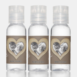 5th wedding anniversary wood heart custom favor hand sanitizer