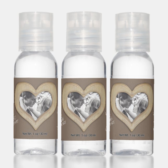 5th wedding anniversary wood heart custom favor hand sanitizer (Set)