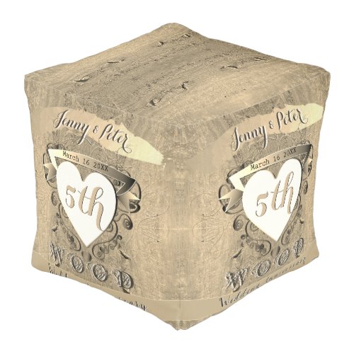 5th Wedding Anniversary Wood Image     Pouf