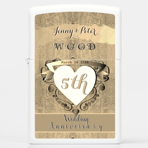 5th Wedding Anniversary Wood Image Zippo Lighter