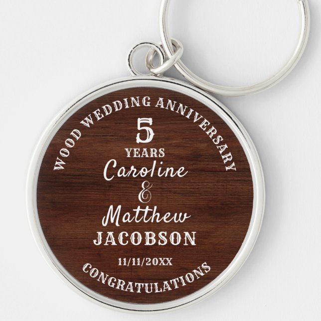 5th  WEDDING ANNIVERSARY Wood Wedding Editable Keychain (Front)